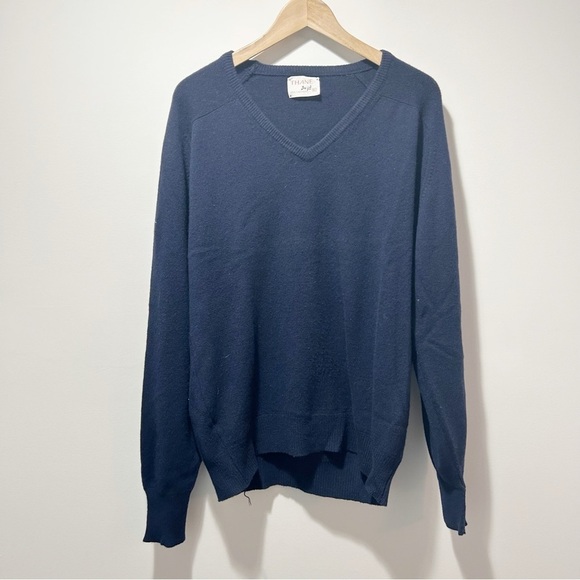Thane 100% Cashmere V Neck Sweater Vintage Size Large XL Navy Blue Ribbed Hems - Picture 1 of 12